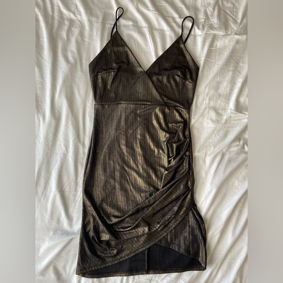 Fashion Nova Shimmer Gold Mini Dress - Size Medium - Picture 7 of 8
